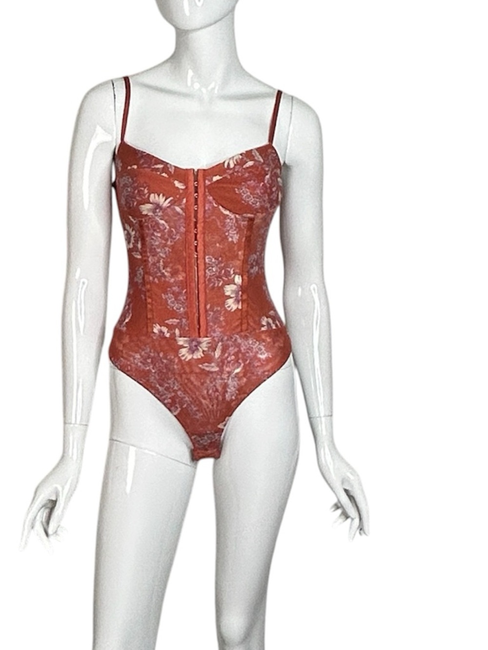 Intimately Free People Rust Color Floral Night Rhythm Corset Bodysuit S Small